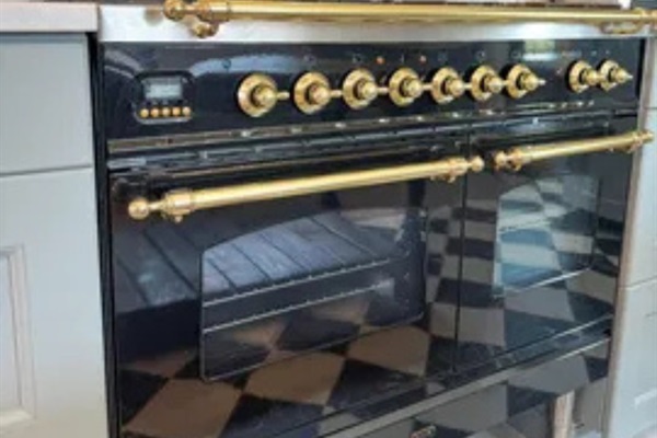 A beautiful oven setup that adds charm to the whole kitchen experience.