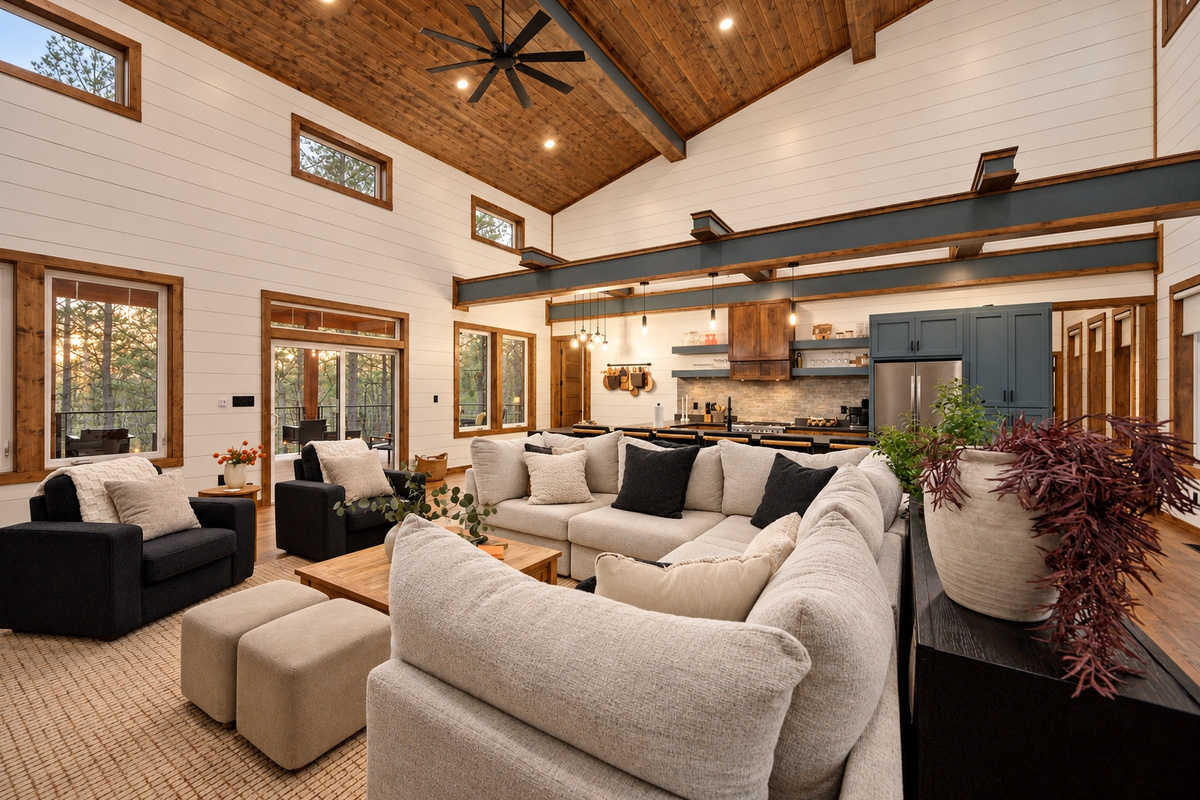 Stretch out, settle in, and enjoy easy conversation beneath soaring wood ceilings.