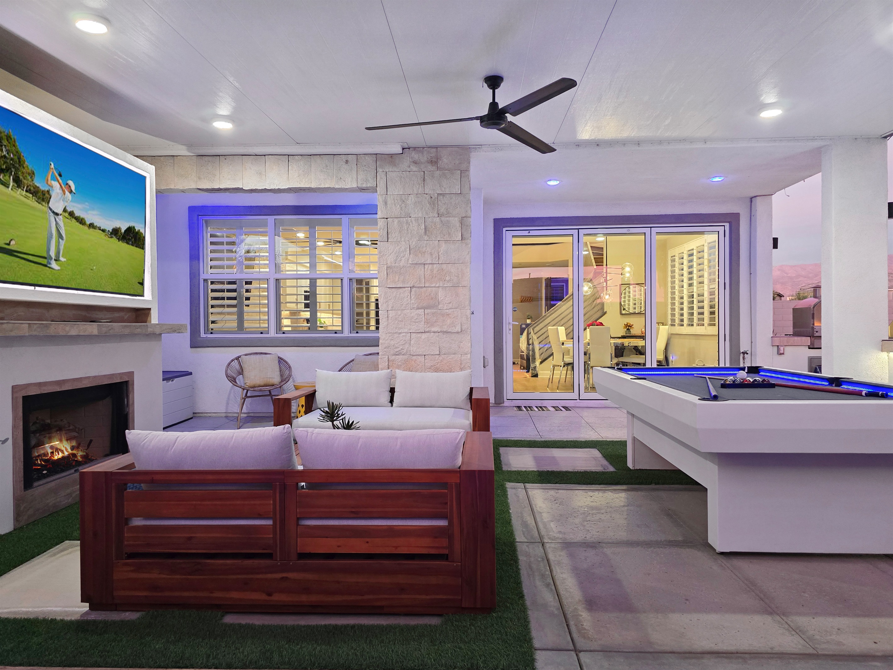 The covered patio brings outdoor enjoyment all year round. 