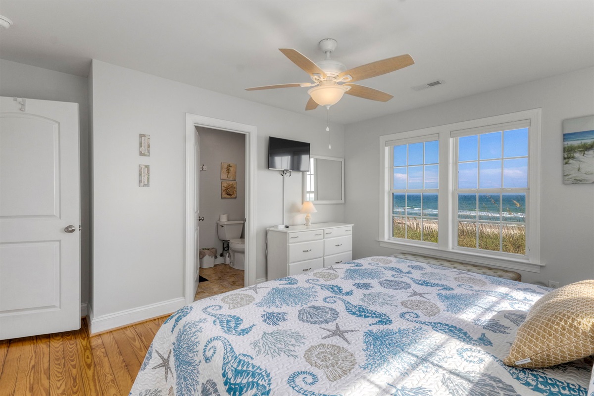 Roomy master bedroom with terrific views!