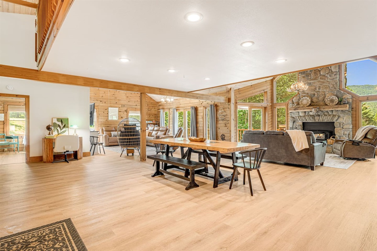 Gather around the hand crafted wooden dining table, where laughter flows as easily as the wine. Whether it’s a cozy breakfast or a festive feast, this space is perfect for making memories over delicious meals