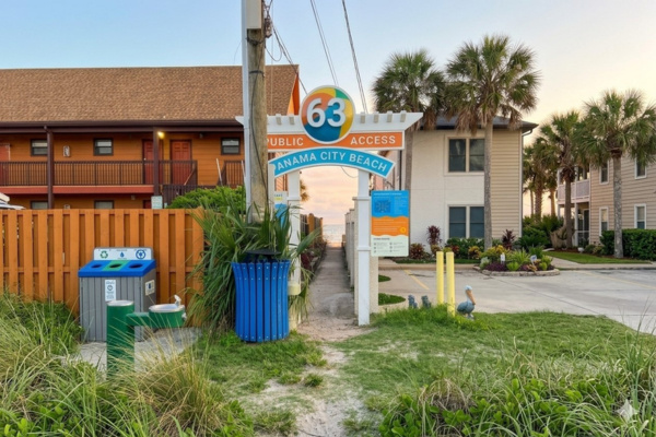 Beach Access 63 is 0.2 miles or about a 5 minute walk from the condo, just across the street. 
