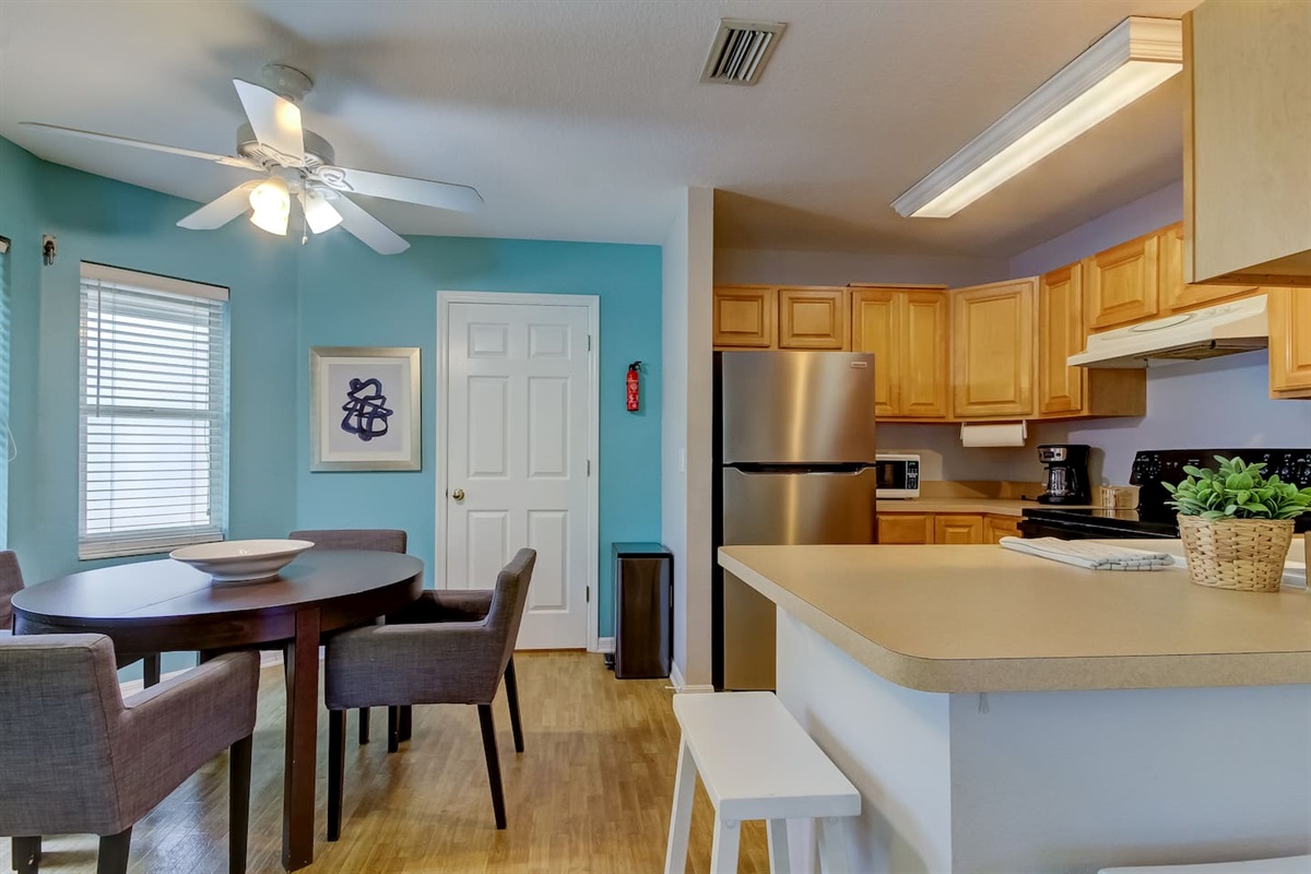 Dining table for 4 and counter top bar for 2