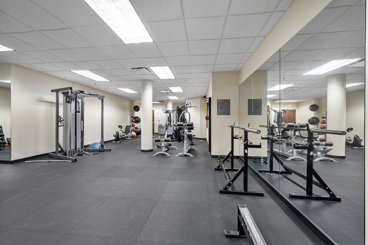 Large gym with everything you need for your workouts including freeweights
