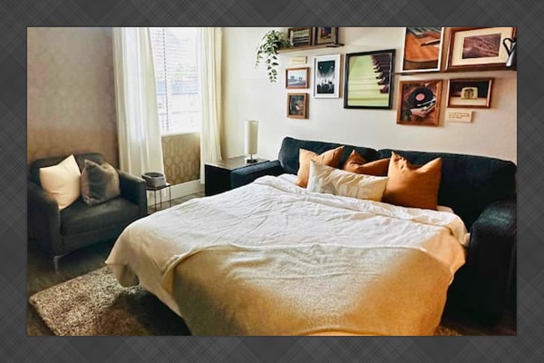 A pull out bed is available for our guests! It's large enough to fit two adults.