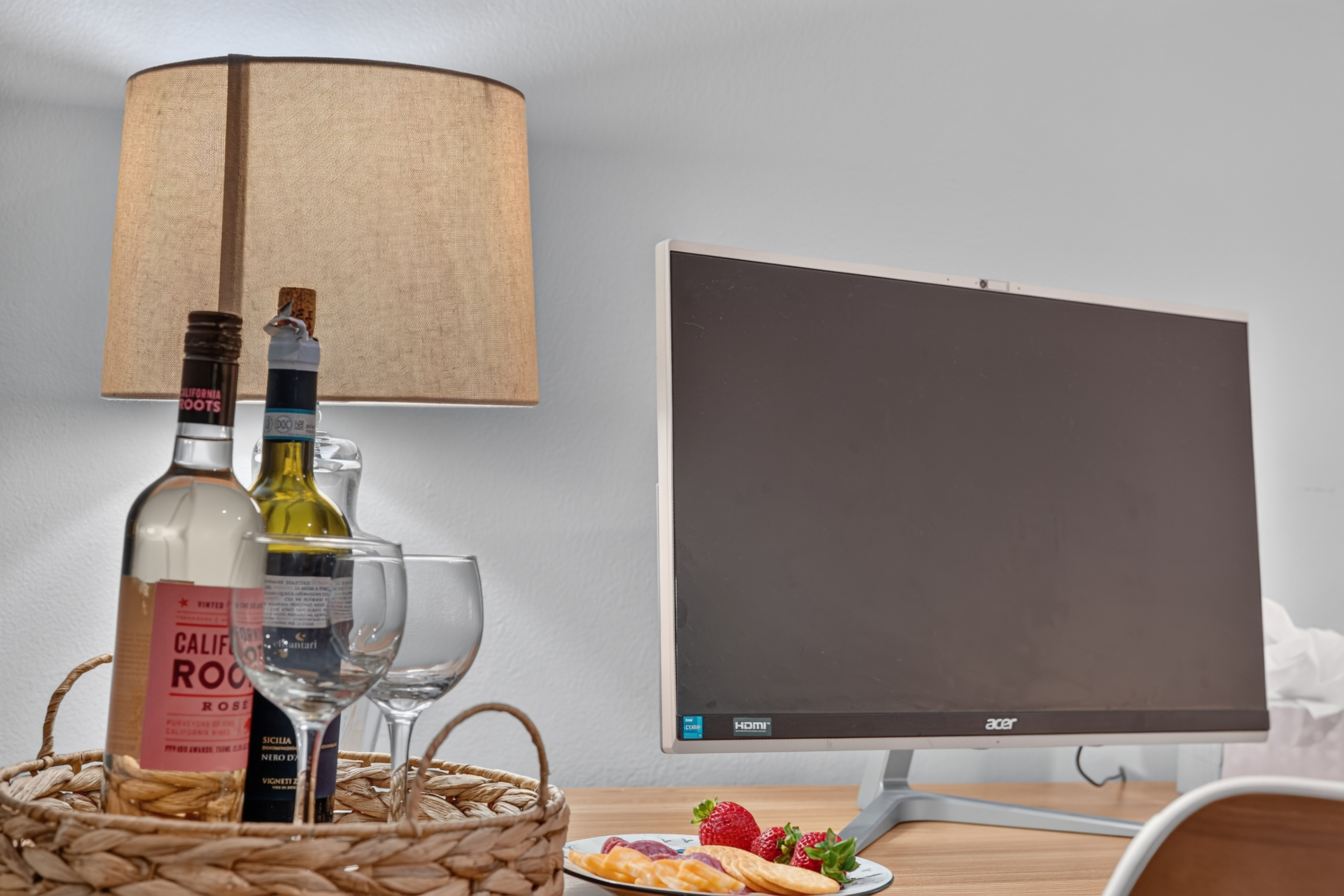 Workstation with thoughtful touches for a comfortable and productive stay.