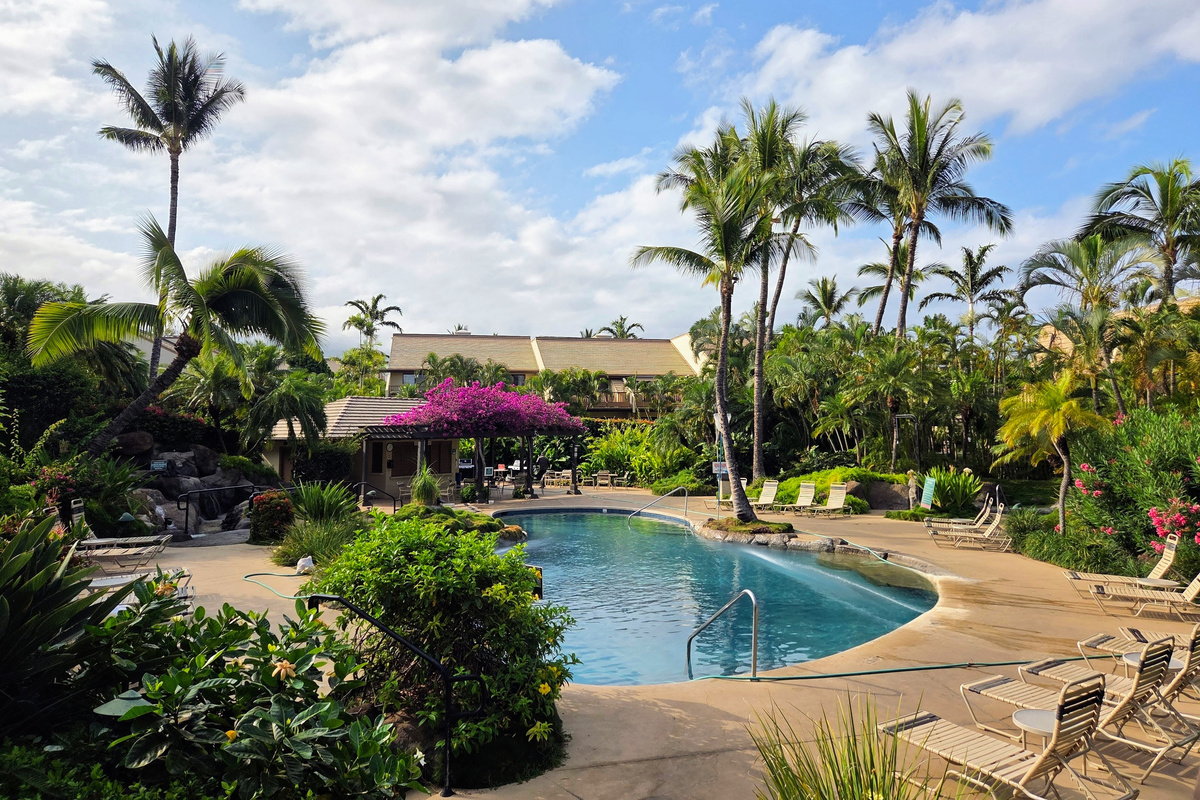 The shallow upper pool and hot tub are a hit with young families