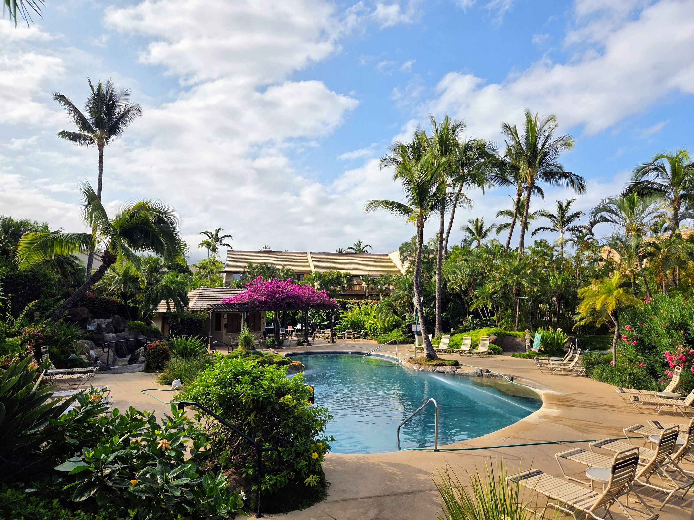 The shallow upper pool and hot tub are a hit with young families