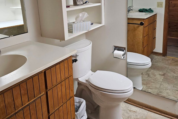 Bathroom with shower, tub, sink, and toilet