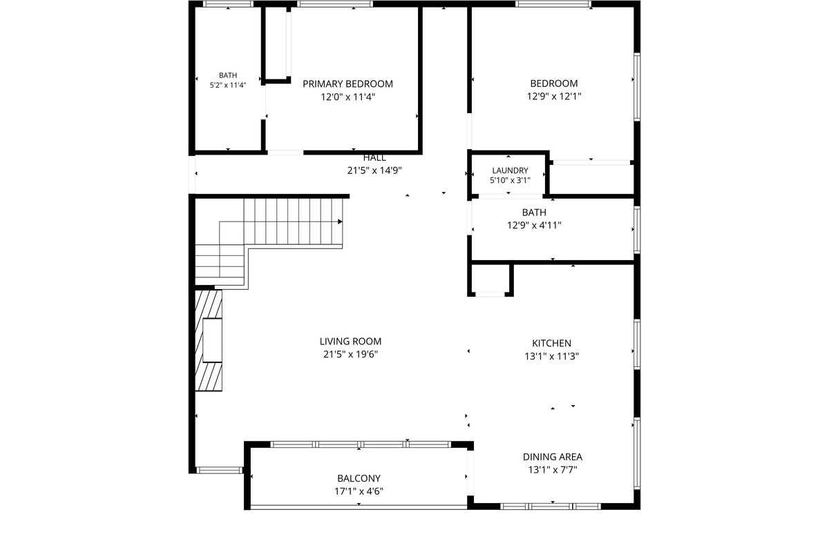 Picture your upstairs before you arrive — primary bedroom, second bedroom, living room, kitchen, and a balcony, all yours to walk through on one floor.