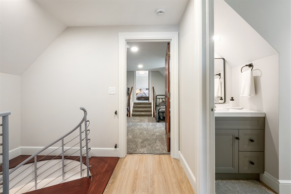 Spiral staircase to upstairs landing 