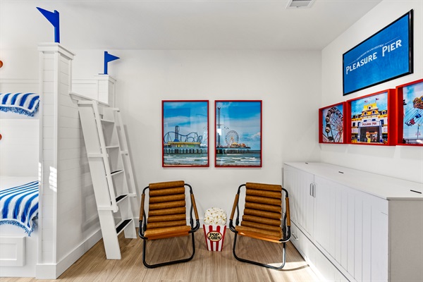 This is the perfect place to hang out and play games. At night, the queen murphy bed accommodates 2 guests.