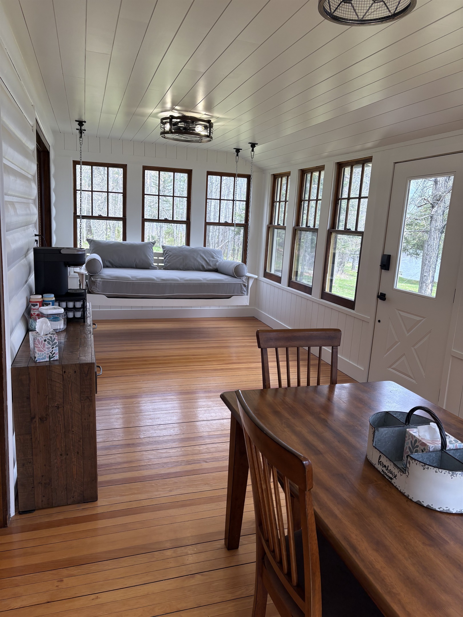 Updated porch with swinging day bed!