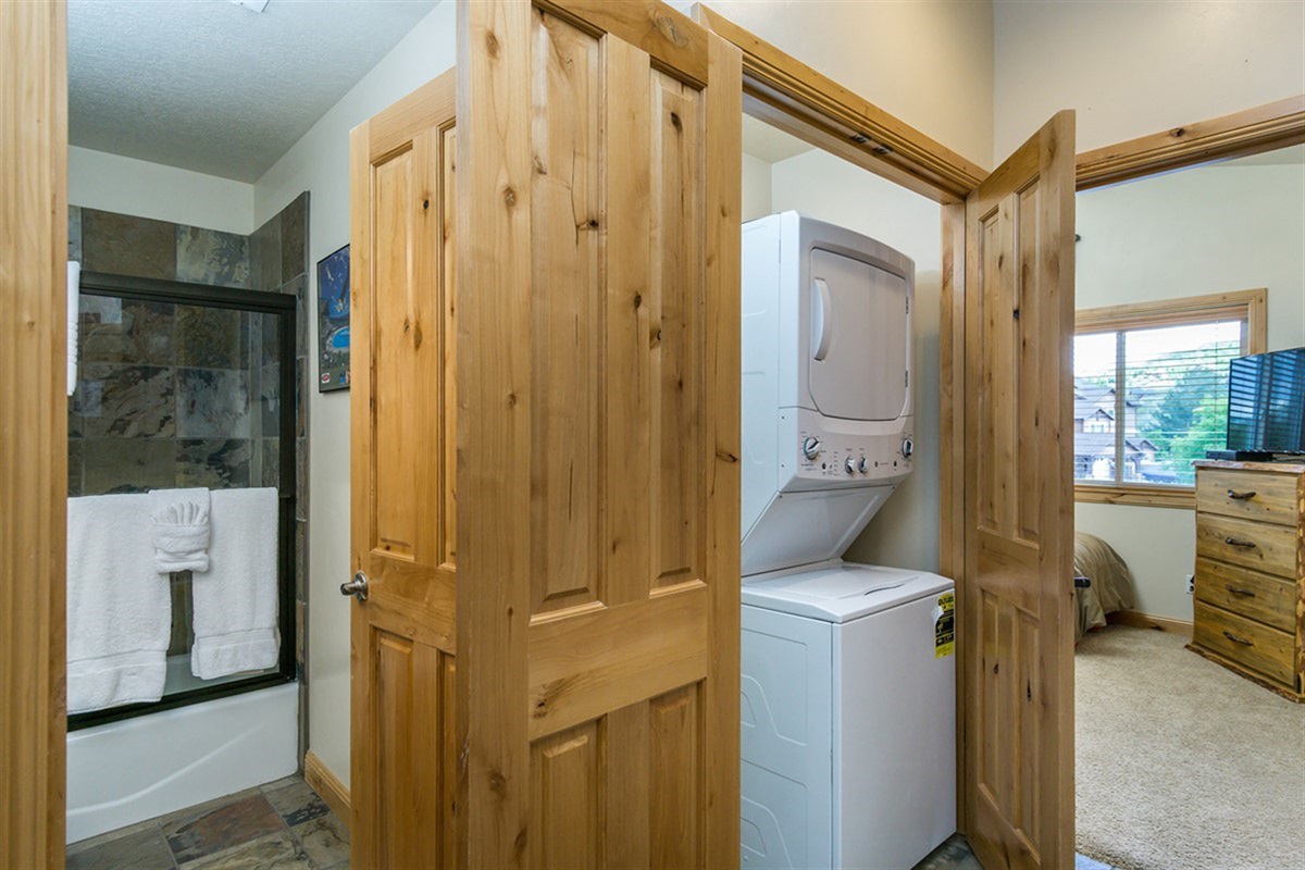Convenient in-unit laundry with full-size washer and dryer, making extended stays effortless and comfortable.