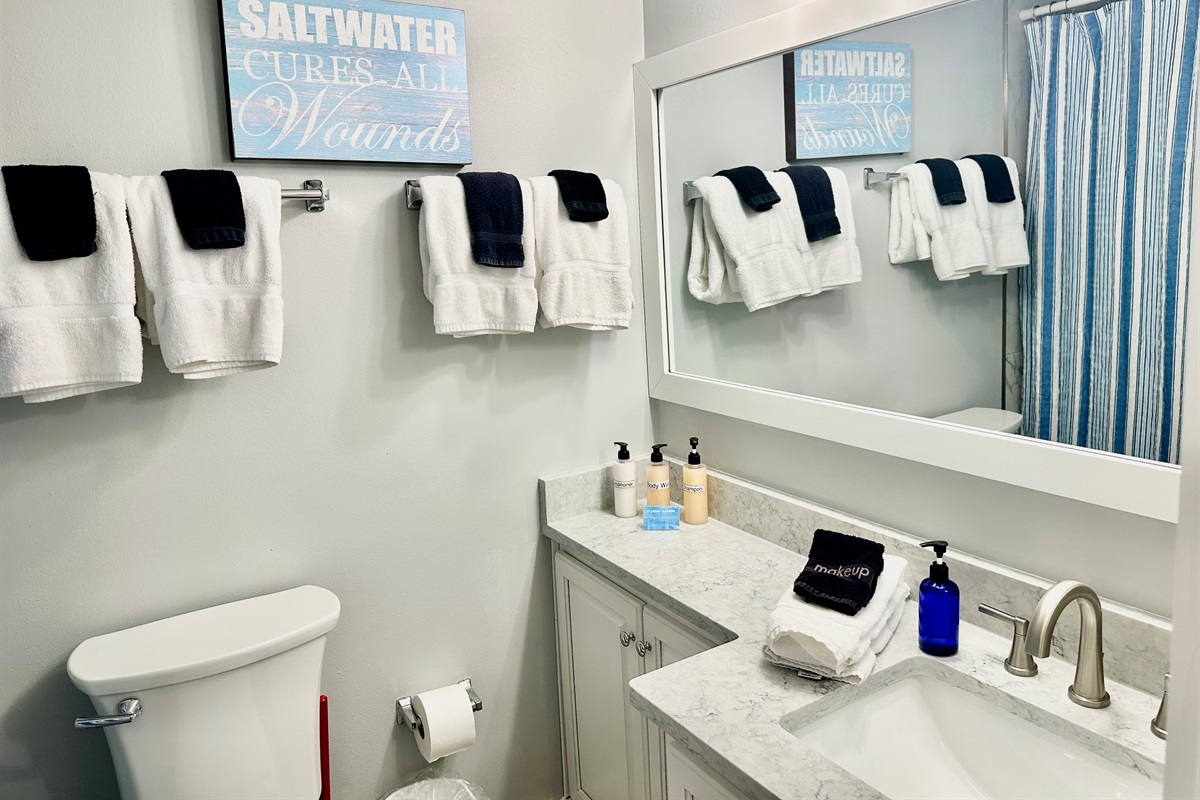 Guest bathroom is accessed from the hallway.
