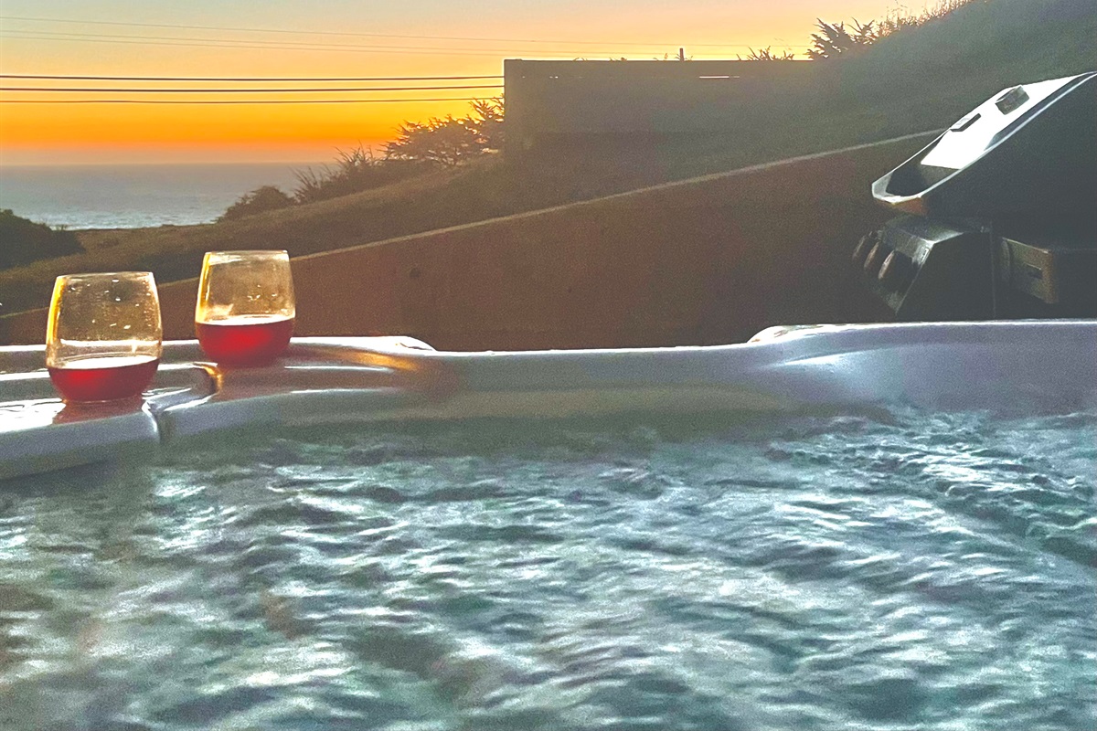 Ocean view hot tub with sunsets