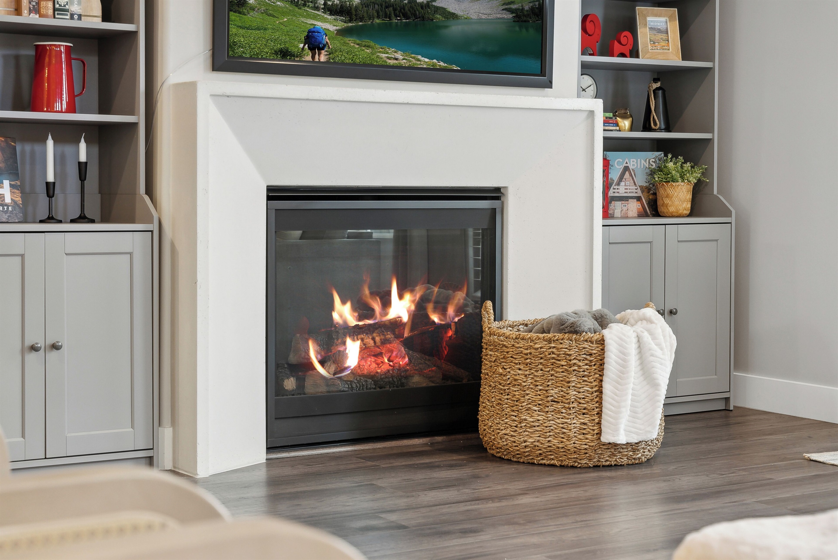 Cozy vibes and mountain charm around the hearth.