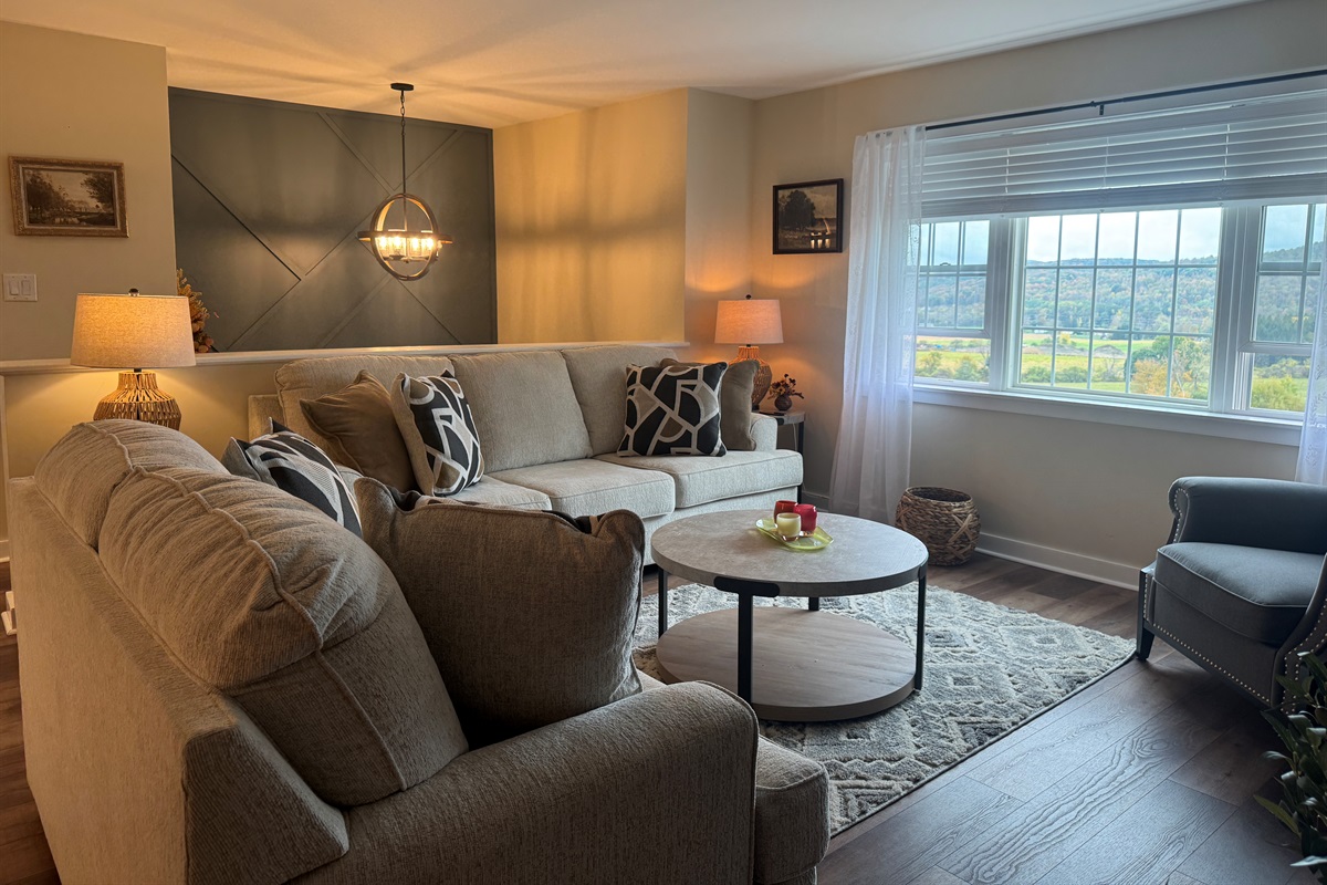 Comfy living room with large SmartTV