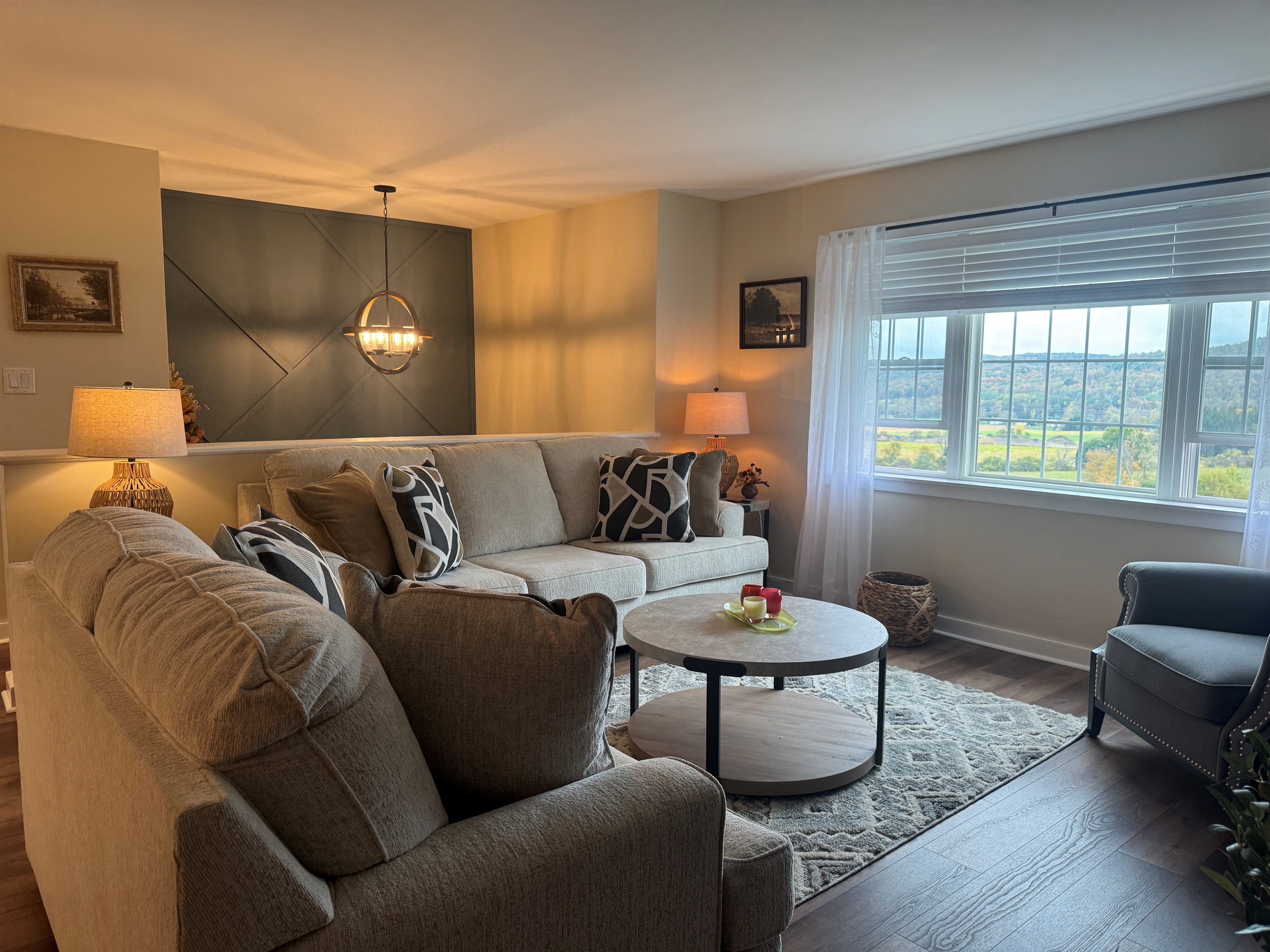 Comfy living room with large SmartTV