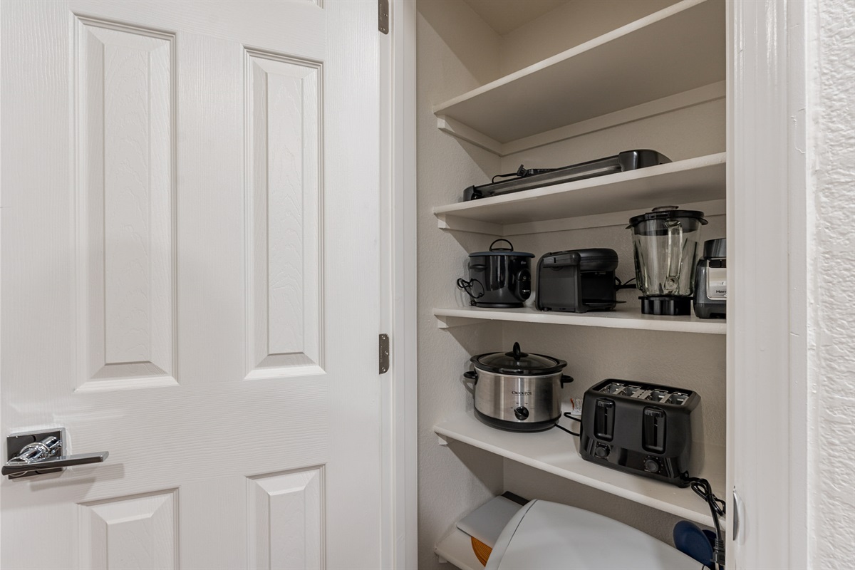 Small appliances including a coffee maker, crockpot, toaster and blender are available