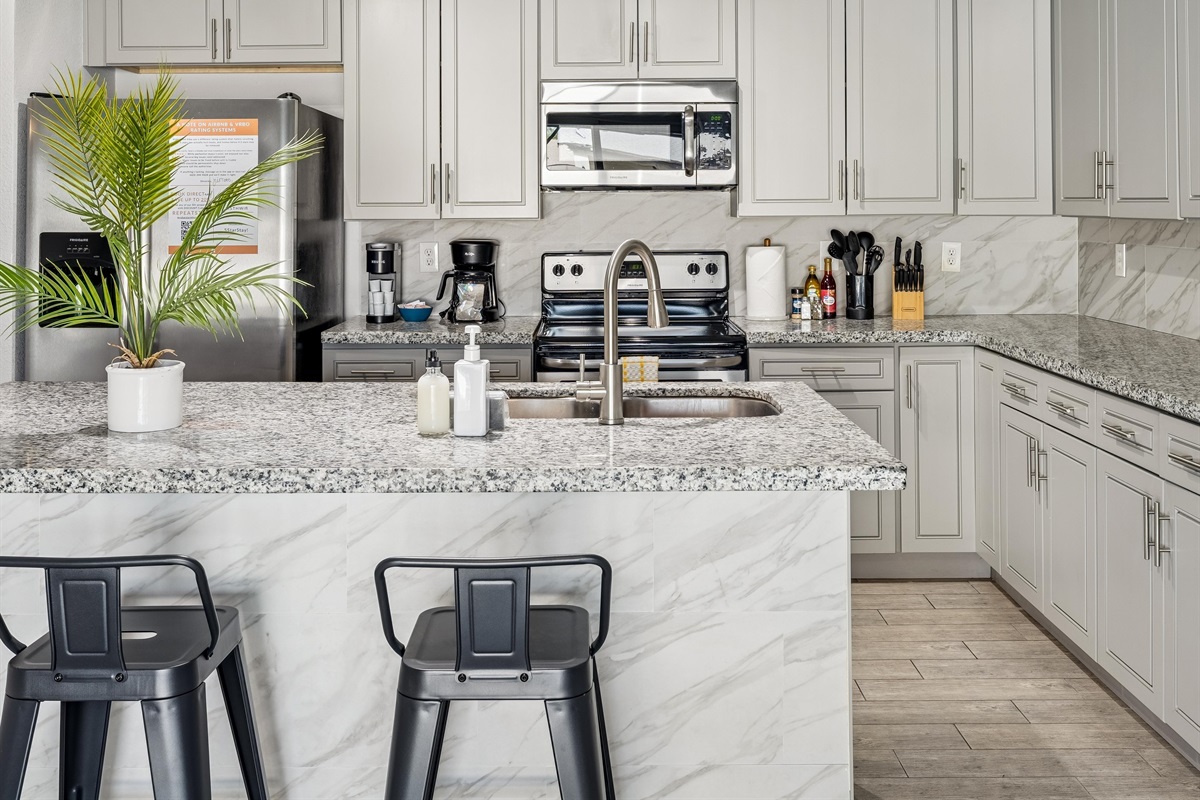 This fully renovated, modern kitchen has everything you'll need for home-cooked meals