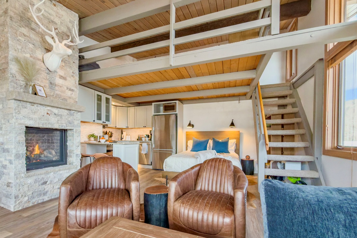 A studio condo with a loft allows for the whole crew to be together while still providing privacy you'll enjoy. The loft is its own retreat - exactly what you'll need after fourteen runs and an hour in the hot tub.