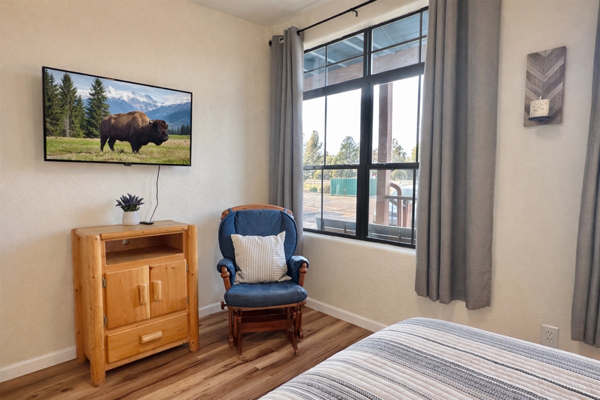 Enjoy streaming your favorite programs on the smart tv, or relaxing in the rocking chair with a good book.