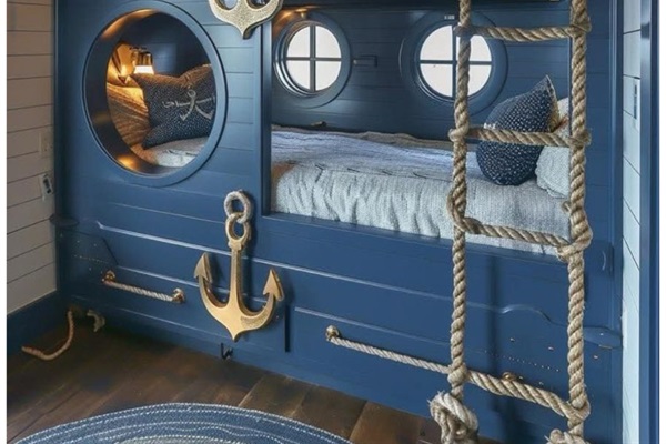 THIS IS VIRTUALLY STAGE: Deckhands’ Quarters – A hearty hideaway with a queen‑over‑queen bunk for the crew and a separate king bed for the captain of the watch. Plenty of space for salty sailors to rest up before the next adventure ashore.