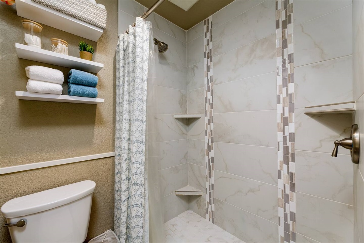 Downstairs bathroom with walk in shower.