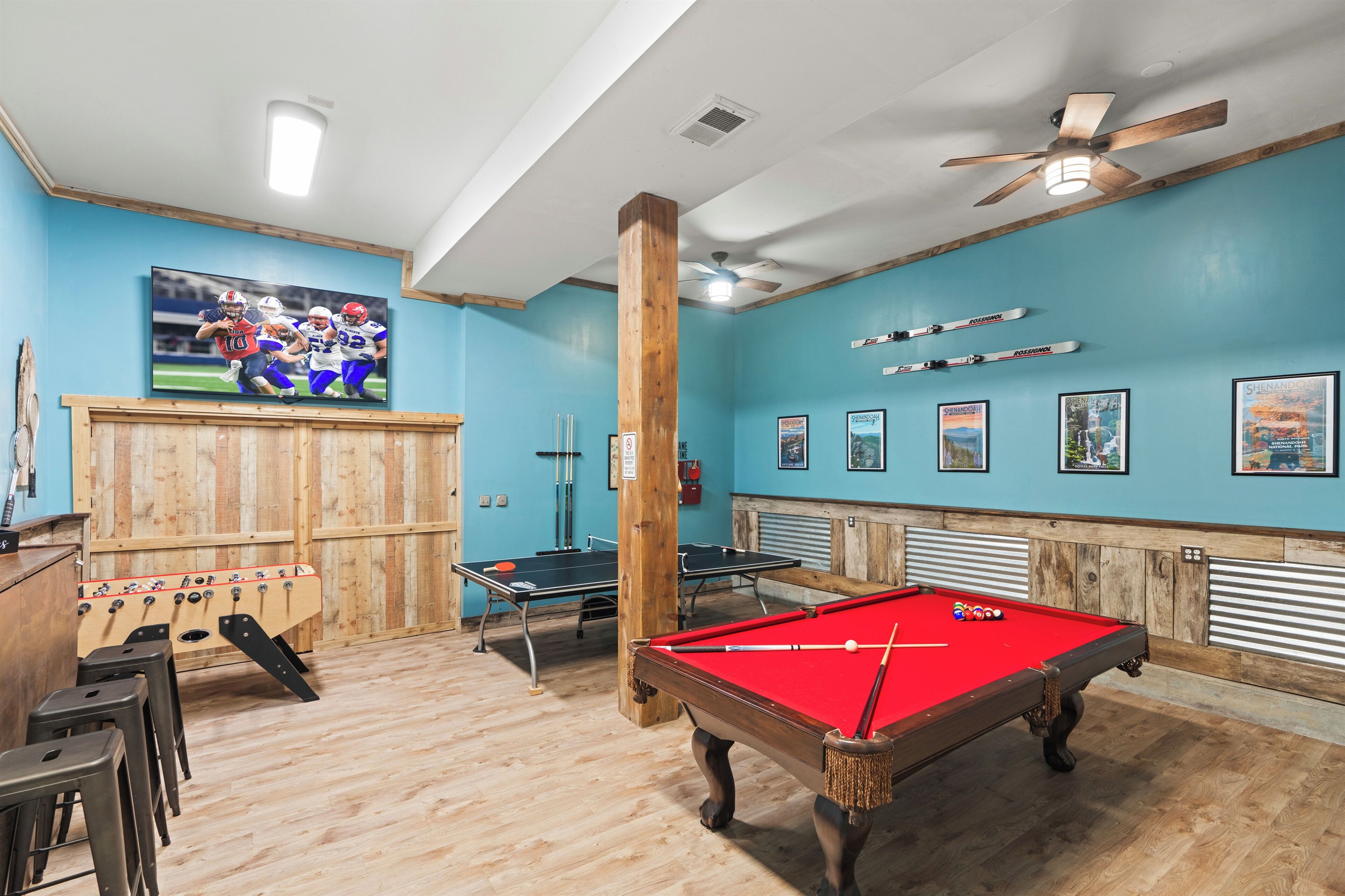 Game room with pool, ping pong, and foosball
