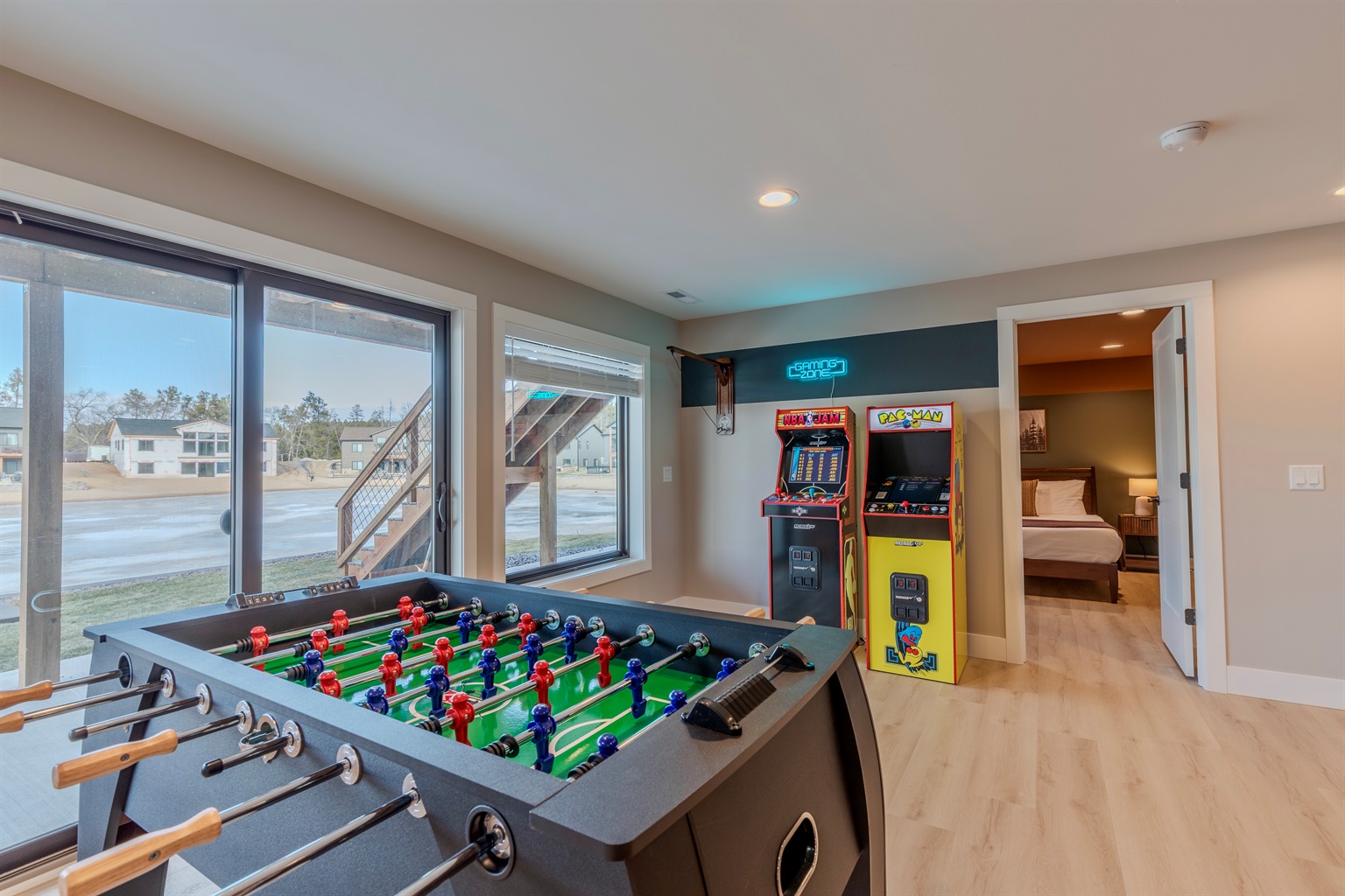 Play some arcade games, hook, fooseball and legos in our downstairs game area.