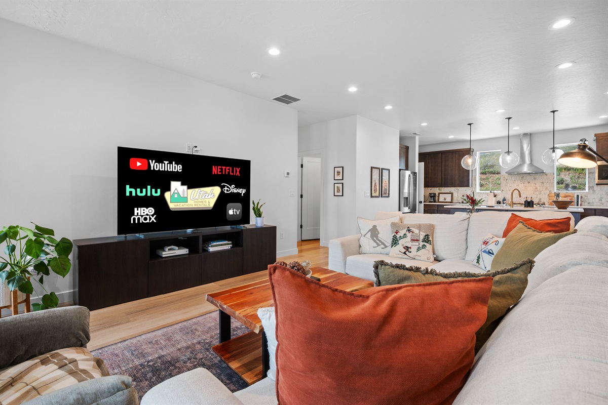 Large Smart TV with streaming apps for movie nights and downtime.