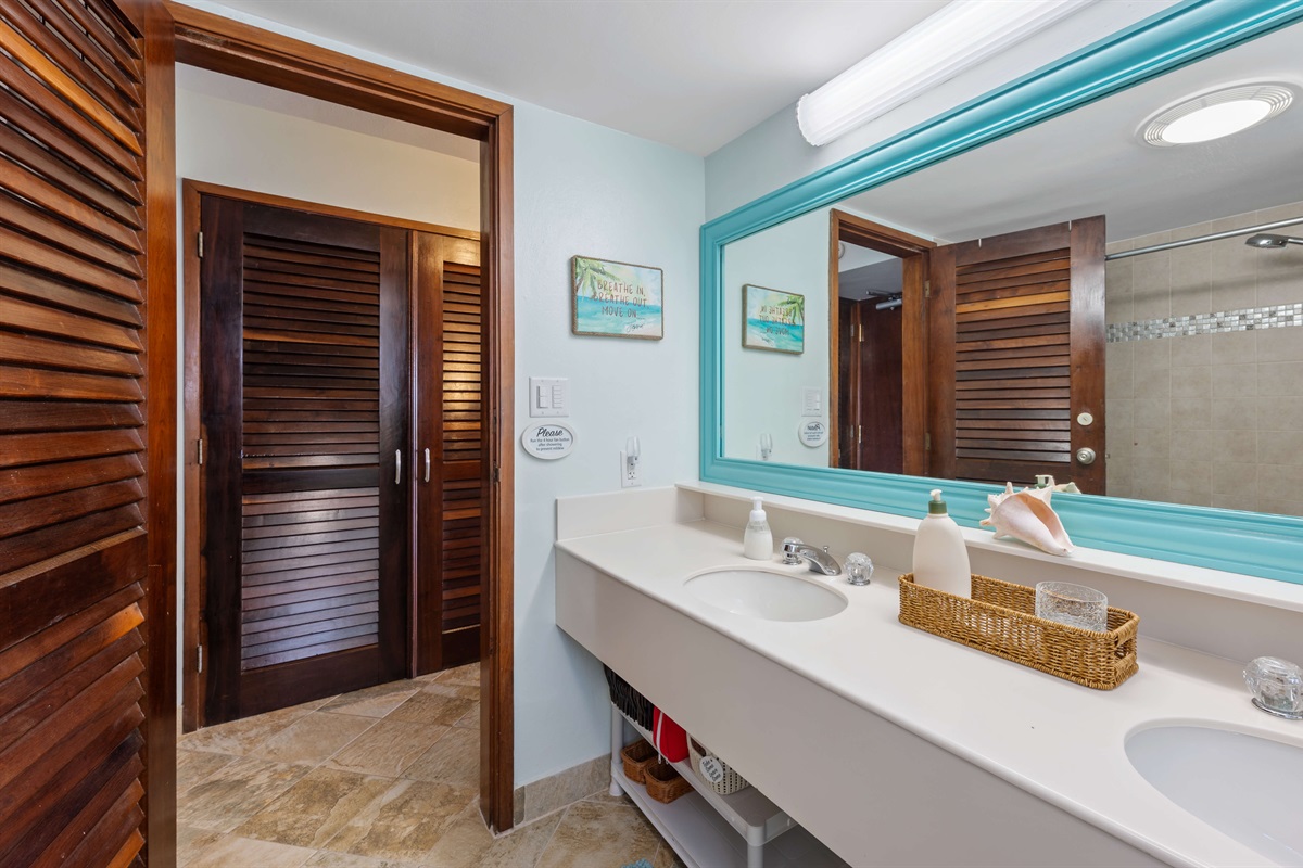 Spacious bathroom with double sinks for added comfort
