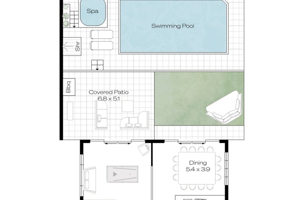 Ground Floor Layout - Living Areas Waterfront Access & Guest Suites