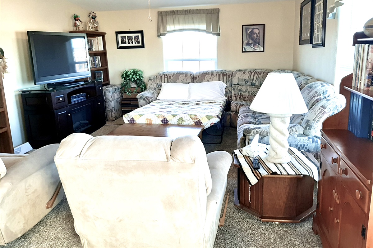 The sofa bed pulled out