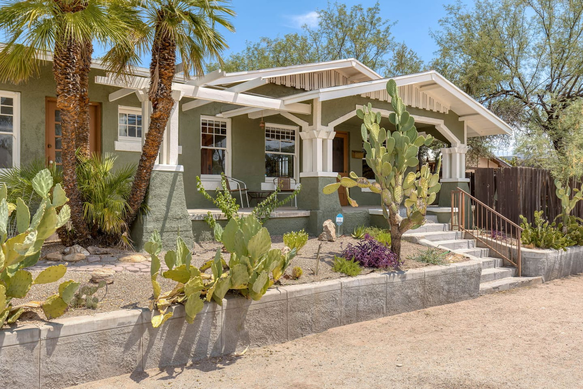 front yard with mature landscaping