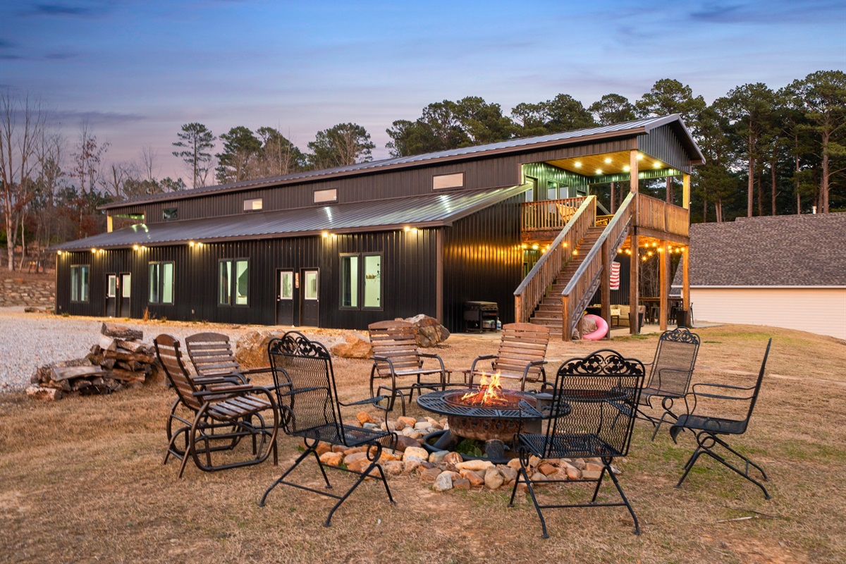 The fire pit area is ideal for roasting marshmallows, sharing stories, and enjoying cool evenings together.