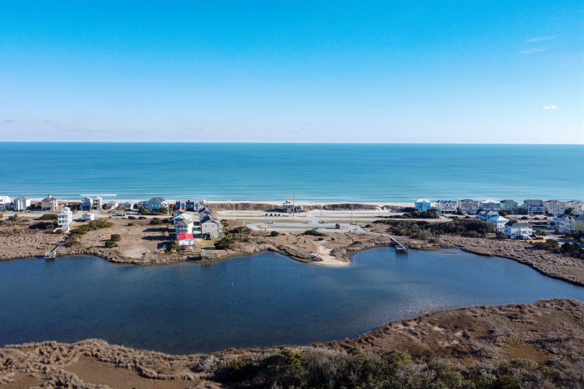 Aerial view of the Atlantic Ocean and New River Inlet
