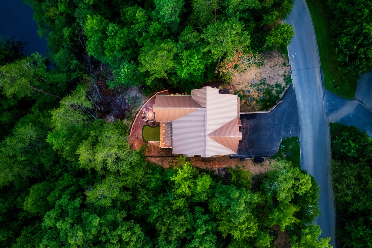 Beautiful aerial view of the cabin