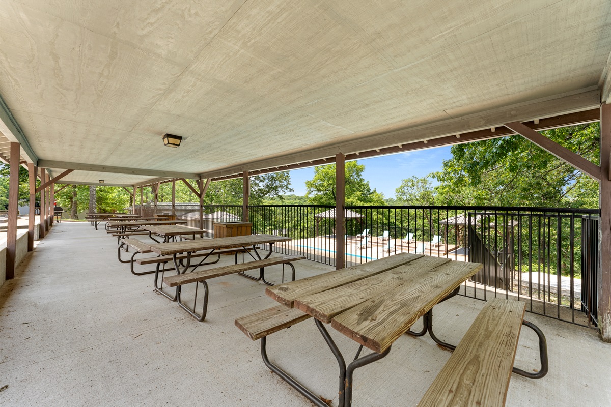 More community picnic space for lunches, snacks, or a break in the shade.