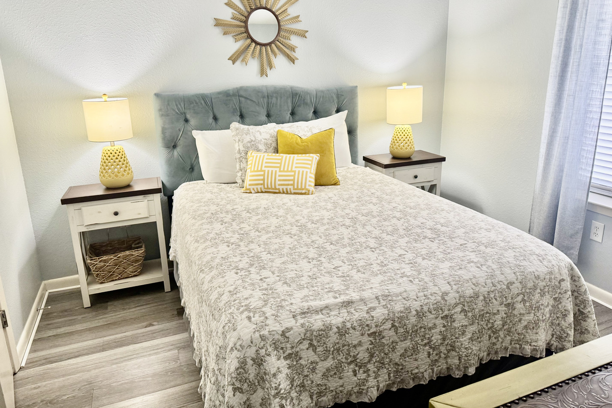 Here's our second guest room with a queen sized bed and adjoining bathroom!