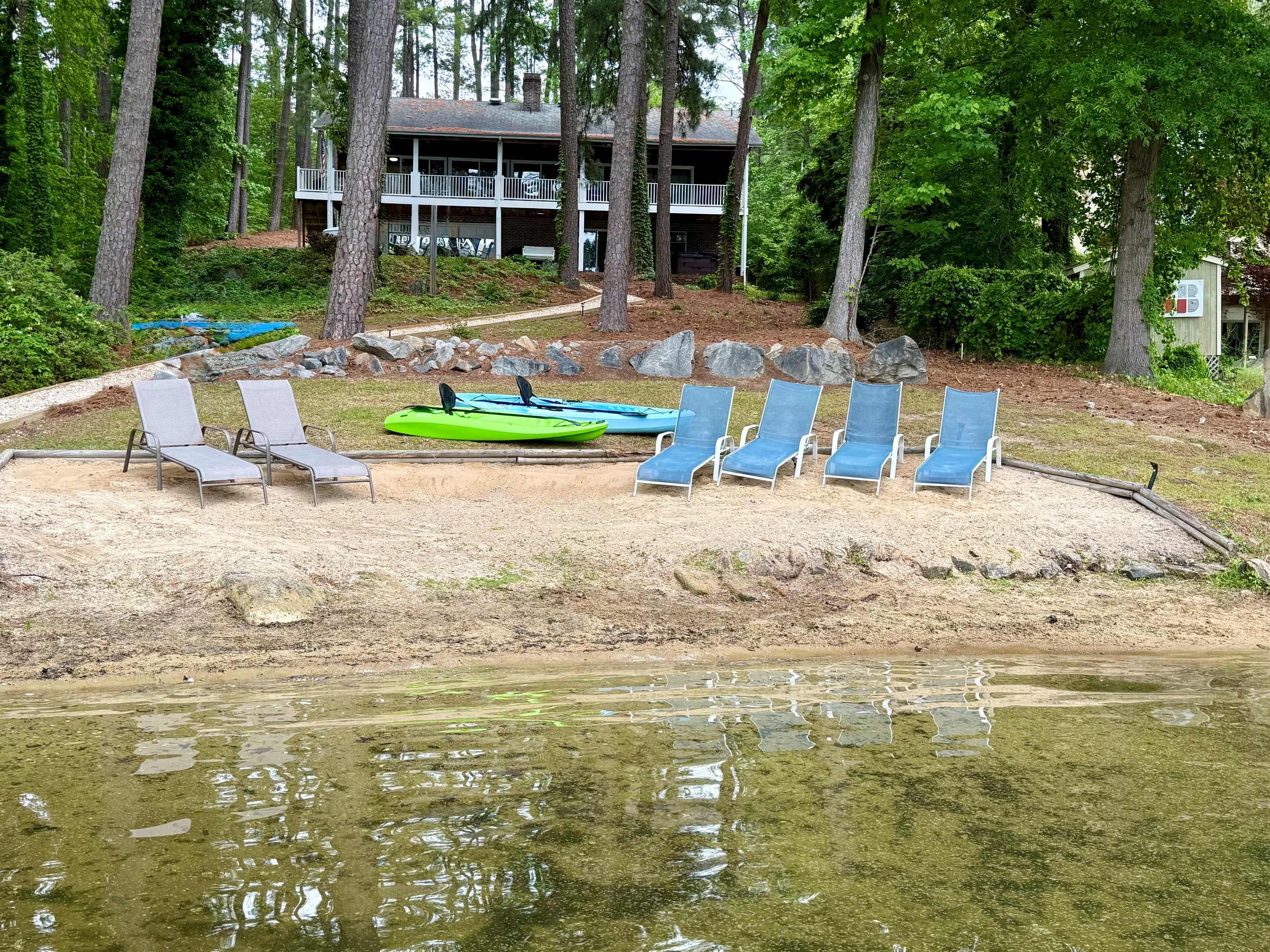A rare sandy beach on the lake!