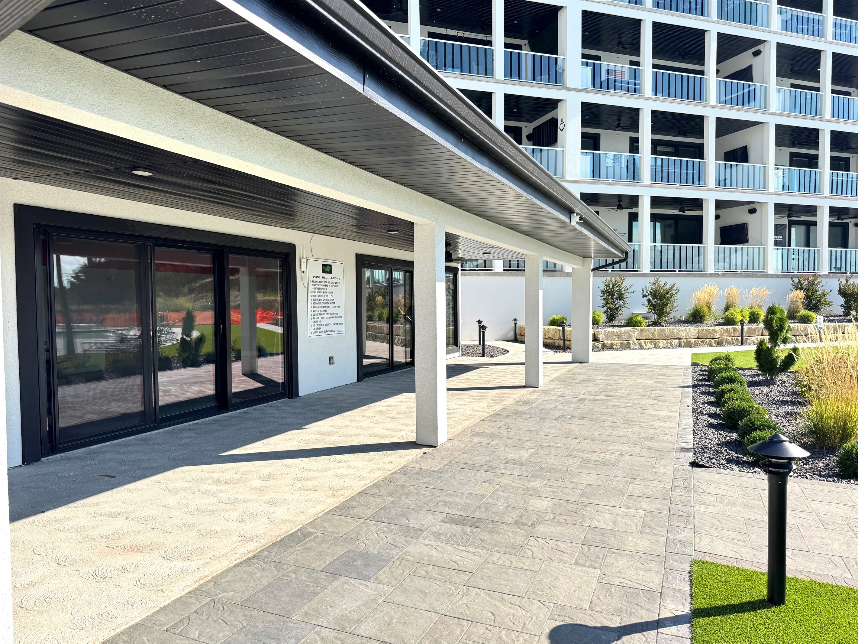 Complex has a community room with workout equipment and a kitchenette.