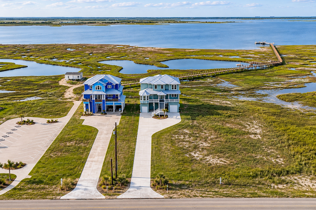 Bay Palace is the gray home on the right, beside Drum Bay and Seahorse's shared bay boardwalk.