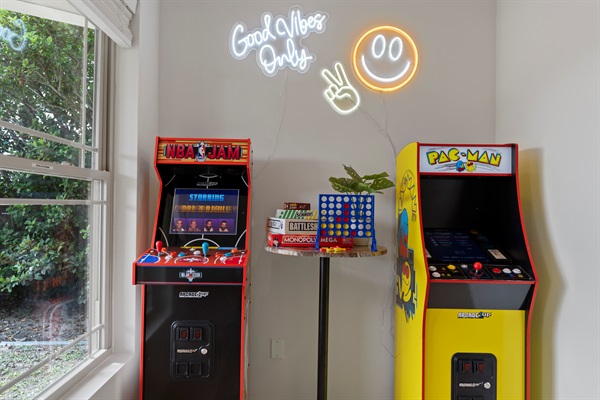 Video games Pac Man and NBA JAM + Board, Card and other games for your indoor fun