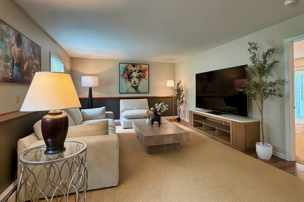 Lower level living room with 85" smart TV
