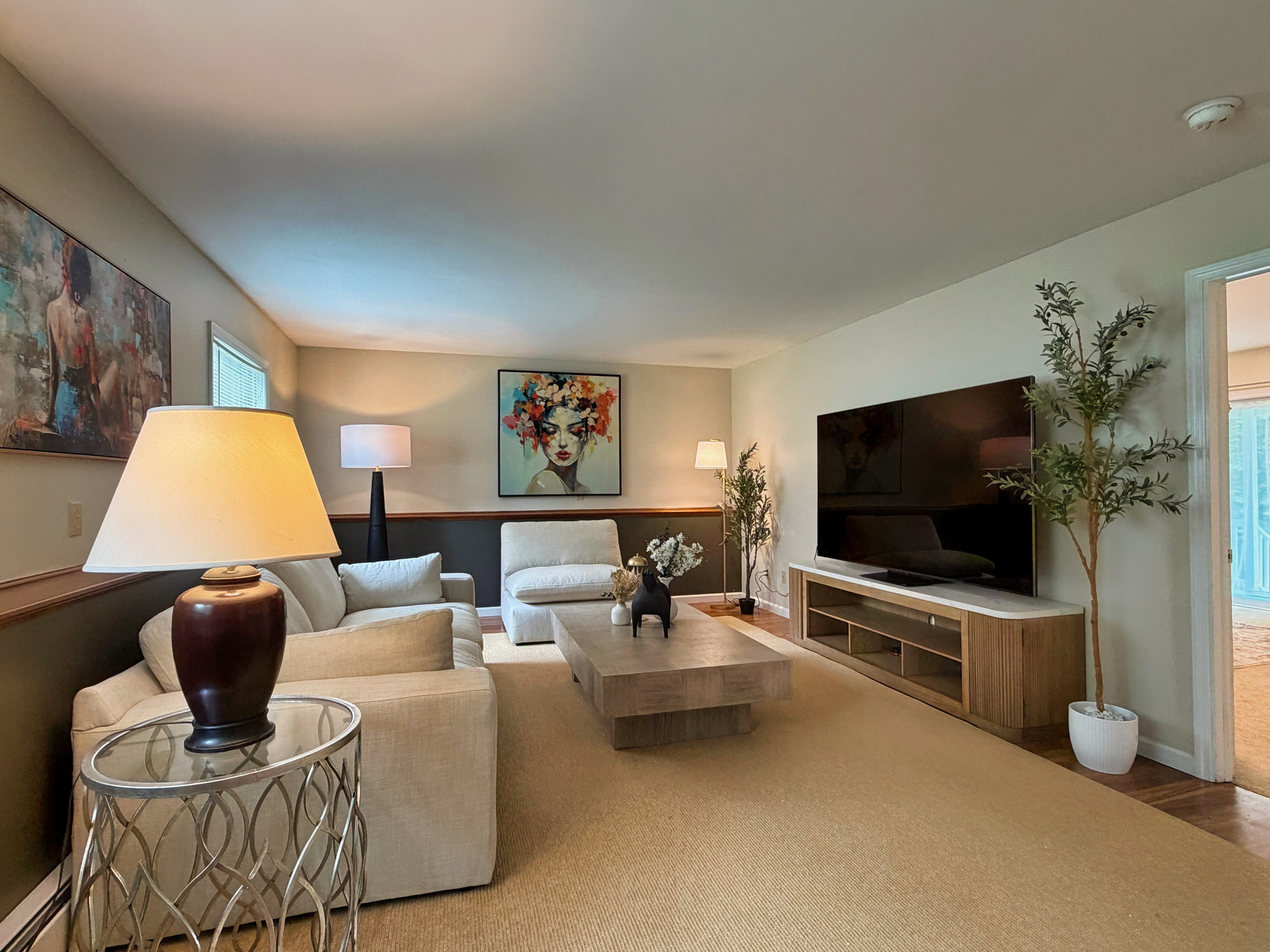Lower level living room with 85" smart TV