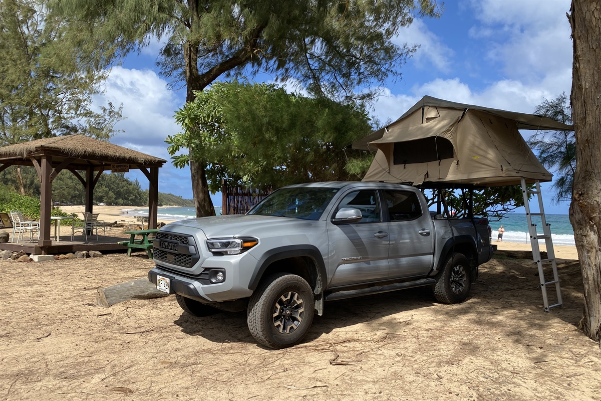 2021 Lifted Toyota Tacoma TRD Cement rooftop camper rental on Kauai