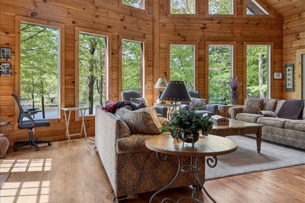 Relax indoors while taking in the lake views.