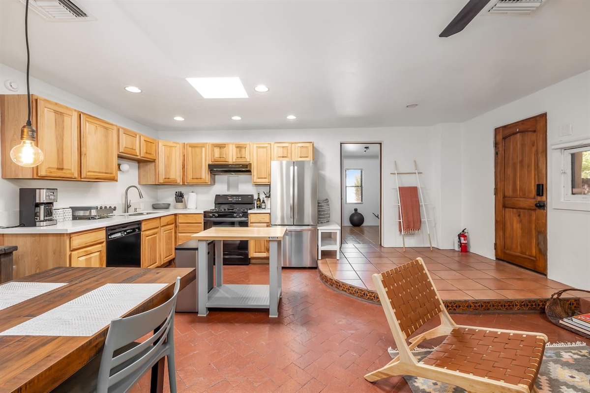Kitchen, dining area and living room